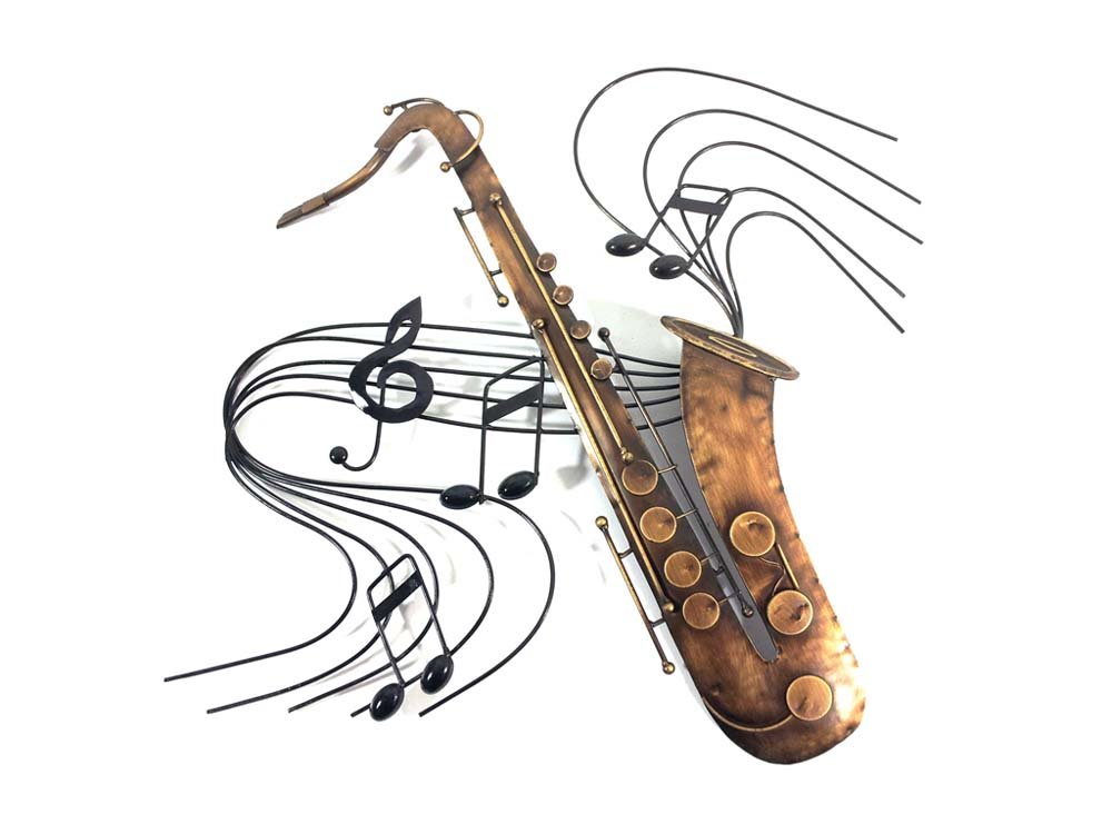 BWA New Contemporary Metal Wall Art Picture Or Sculpture – Saxophone Music Swirl
