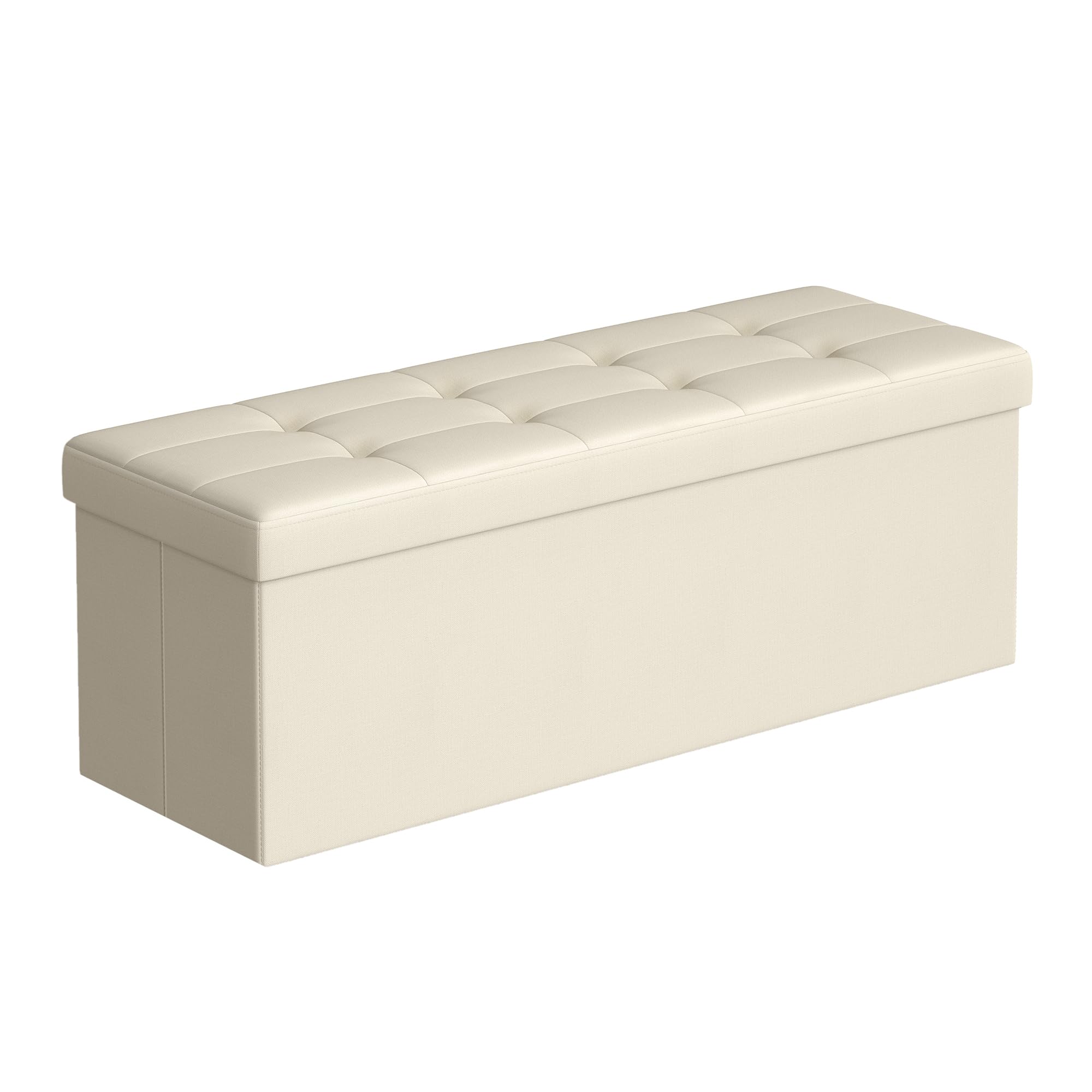 SONGMICS Sitzhocker mit Stauraum, klappbare Sitzbank, 38 x 110 x 38 cm Fußbank, Aufbewahrungsbox, bis 300 kg belastbar, für Wohnzimmer Schlafzimmer Flur, cremeweiß LSF77BE