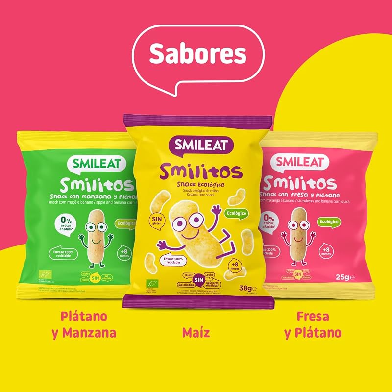 - Smilitos Snack - Sabor a Fresa y Plátano - Merienda Divertida para Peques Desde 8 Meses - 1 Bolsa de 25g