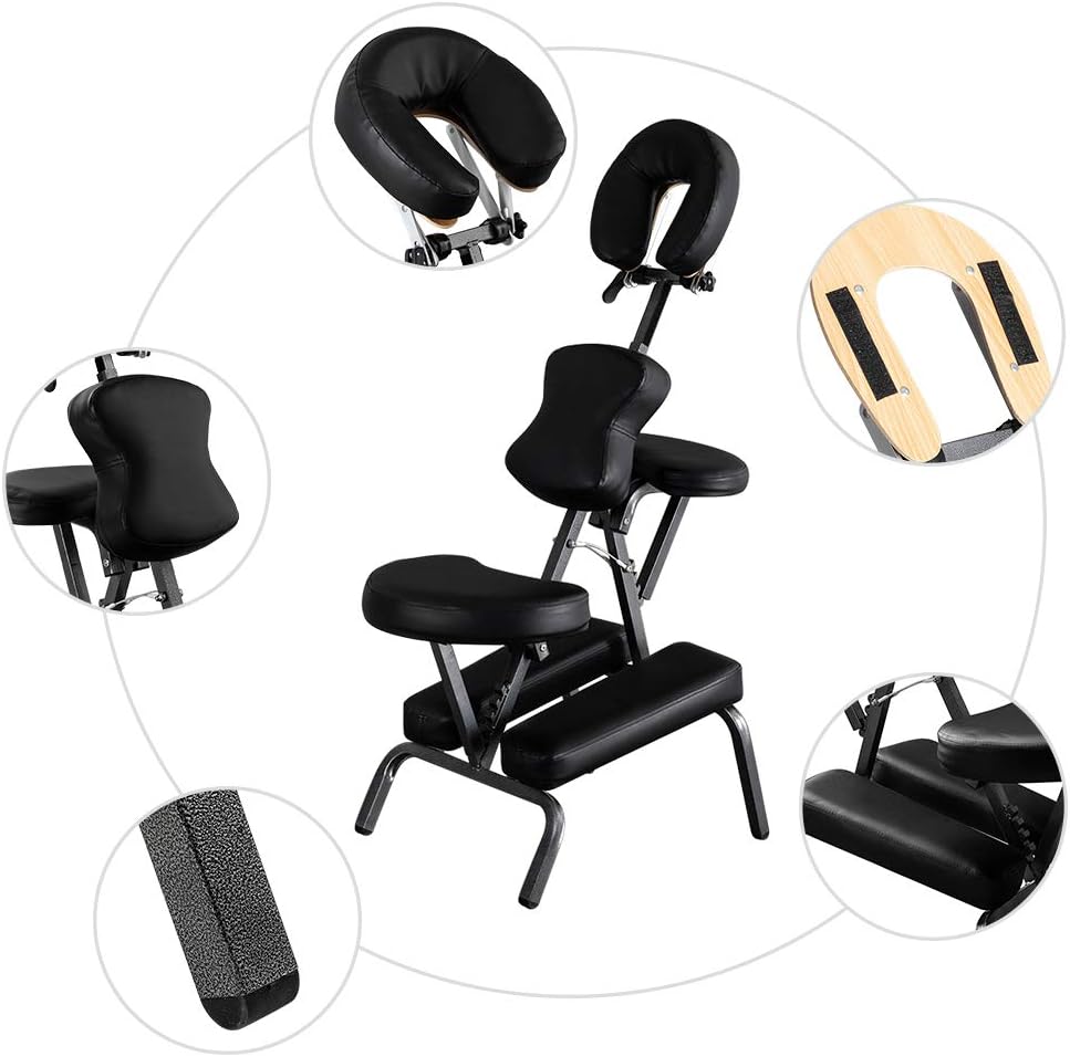 Mefeir Portable Massage Tattoo Chair w/ Carrying Bag, Folding Salon Spa Home Therapy Chair w/ Adjustable Face Cradle, Black: Kitchen & Dining