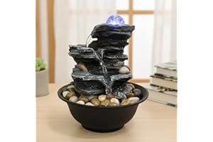 Tabletop Water Fountain Indoor Waterfalls Fountains with Colored LED Light, Indoor Waterfall Feature with ON/Off Switch for H