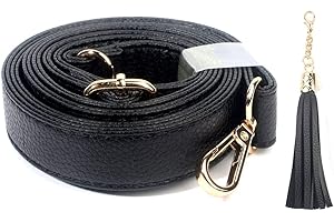 BEAULEGAN Purse Strap Replacement - Full Grain Microfiber Leather - 59 Inch Long Adjustable for Crossbody Shoulder Bag - 1 Inch Wide, Black/Gold