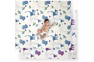 JumpOff Jo - Large Foldable Baby Play Mat, Safe Foam Playmat for Tummy Time, Play Pens & Toddlers, Waterproof, BPA-Free, Double-Sided Design (70" x 59") - Tiny Dinos