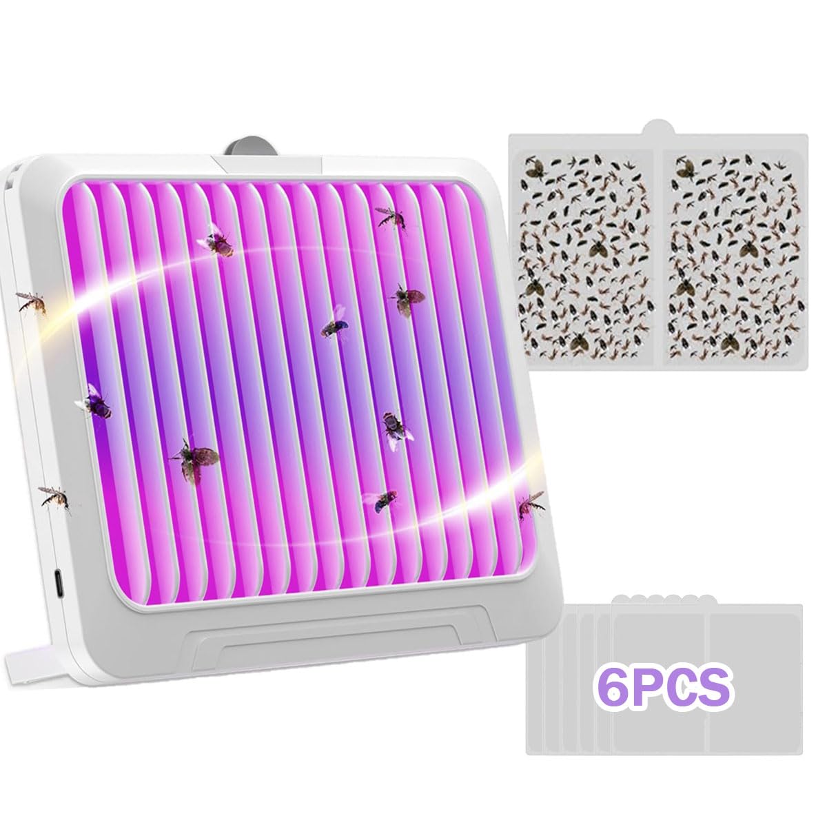 YUCEN Electric fly trap, Fly Trap Indoor, Rechargeable mosquito killer, 6 stickers,2-in-1 mosquito killer with UV lamp and lighting, suitable for balconies, indoor bedrooms