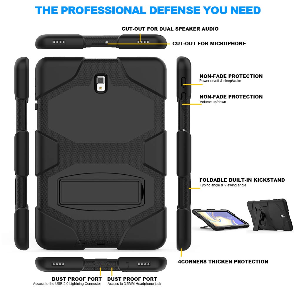 SXcase Galaxy Tab S4 10.5 Case with Stand, Heavy Duty Rugged Shockproof Silicone Hard Bumper Protective Case for Samsung Galaxy Tab S4 SM T830 2018 [Black]