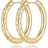 Kelli Myers 14K Gold Hoop Earrings Hoop Huggie Earrings for Women Dotted Thick Gold Earring 14K Earring Jewelry 23mm