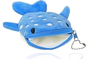 Krinisou Whale Shark Coin Purse Pouch, Small Kawaii Sea Animal Wallet Cartoon with Zipper Keychain, Embroidered Cute Kawaii Fish Change Purse for Women (Blue)