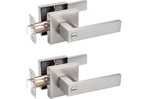 Probrico 2 Pack Square Door Lever Privacy Door Lock Handleset Keyless Lockset Door Knobs Storage Room Bathroom Set No Key in Satin Nickel
