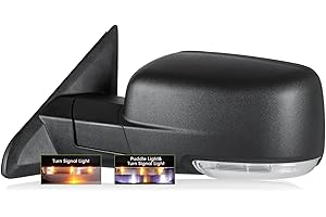 SIZIOM Driver Side Mirror for 2009-2018 Ram 1500 2010-2018 Ram 2500 3500 2019-2024 1500 Classic Tow Mirror Power Heated Turn Signal Puddle Light Manual Folding-Left (Textured Black)