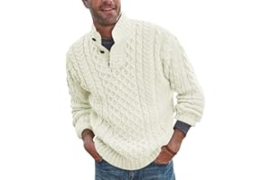 Bbalizko Mens Stand Collar Pullover Sweater Cable Knitted Chunky Winter Fashion Buttons Twisted Thermal Sweaters