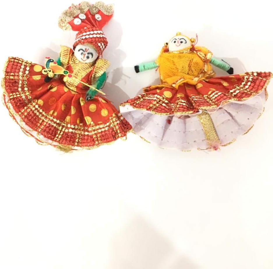 ARTVILLE Handmade Radha Krishna Rajasthani Puppet for Keychain, Rakhi (Multicolour)
