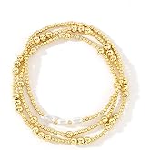SHINUS BOHO Gold Beaded Pearl Bracelet Stack for Women, Bohemian Stretch Gold Plated Ball Beads Stackable Bracelets Set Trendy Prom Jewelry Accessories Gift Friendship