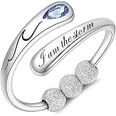 JXJL inspirational Anxiety Ladies 925 sterling silver adjustable Fidge ring with rotating beads, anti anxiety jewelry gift