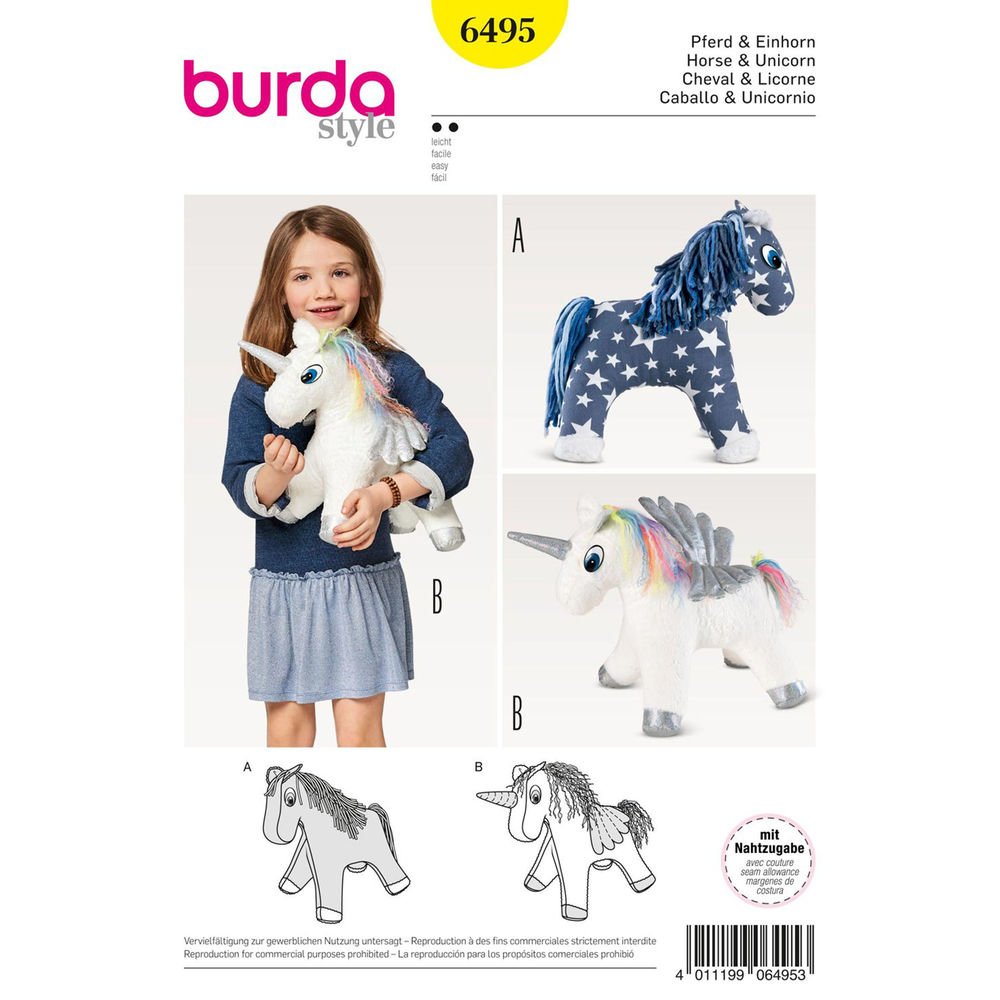 burda crafts sewing pattern 6495 stuffed animal horse unicorn toys buy online in brunei at desertcart 115833464