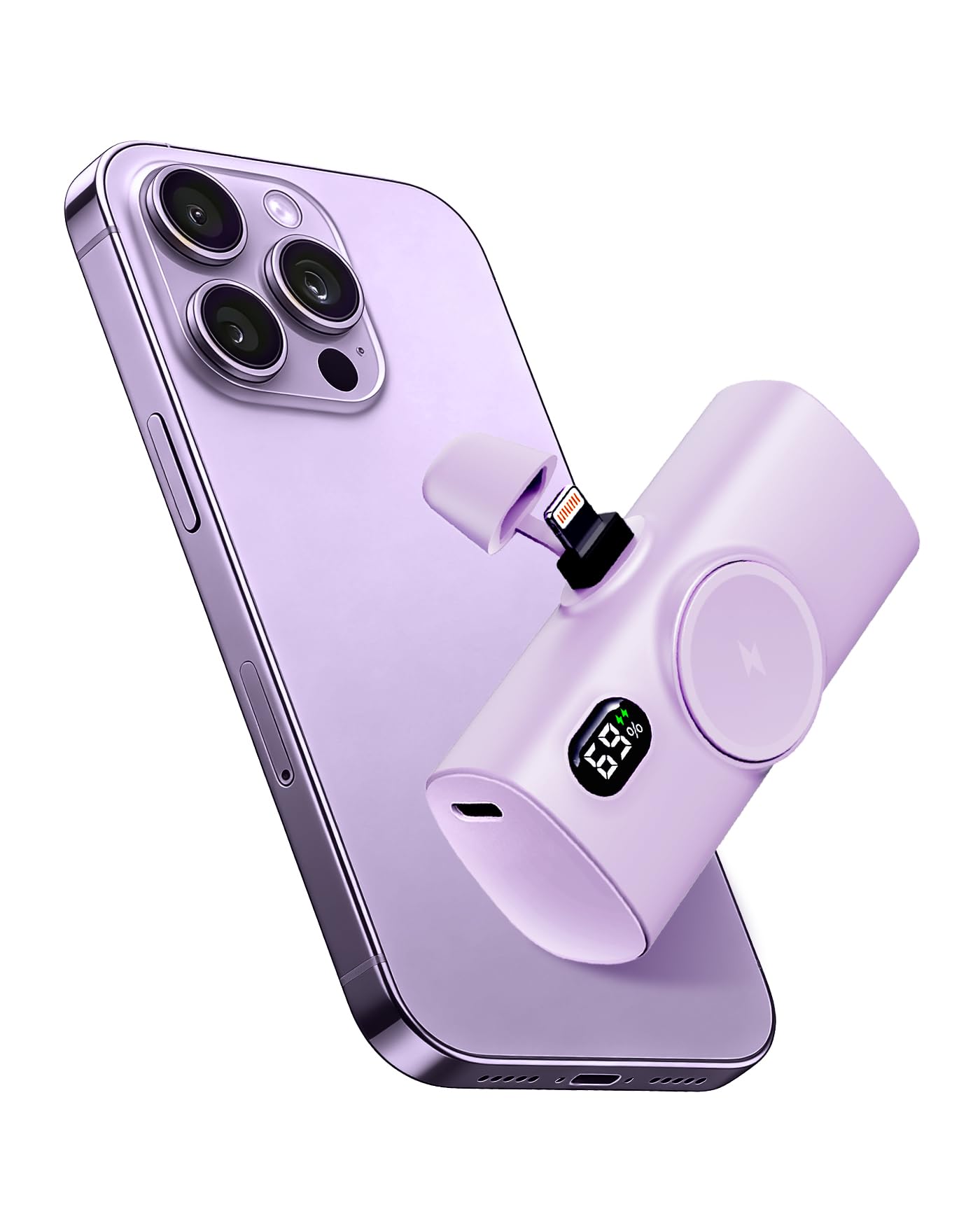 Mini Power Portable Charger for Lightning, 5000mah Power Bank [Digital Display 0%-100%] Backup Battery Pack Compatible With iPhone 13 mini/13 pro/13 pro max/XS/XR/6s/6 Plus/5/5c/5s/AirPods Pro-Purple