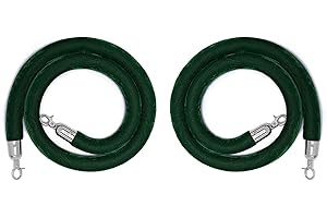 LVYIHAN 2 Pack Velvet Stanchion Rope Green, 5 Ft Crowd Control Ropes Barrier with Silver Hooks, Hanging VIP Rope for Party Decoration