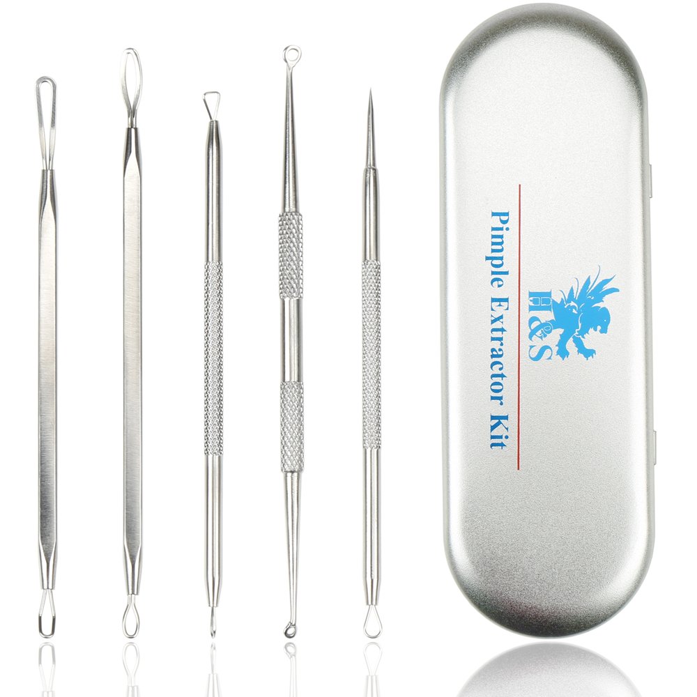H&S Stainless Steel Blackhead, Whitehead, and Pimple Remover Extractor Tool Kit - Comedone Extractor Tool Set
