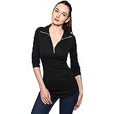 AmélieBoutik Women Quarter Zip Pocket Curve Hem Tunic Top