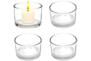 4 Pcs Clear Glass Tealight Candle Holders - Small Votive Candle Jars for Wedding Centerpieces Reception Table Decor Party Din