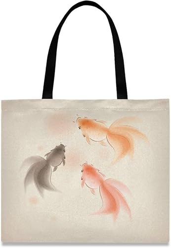Amazon トートバッグ ショッピングバッグ 金魚 水墨画 上品 和風メンズ レディーズ 手提げ袋 大容量 通勤 通学 帆布 肩掛け 対応可 トートバッグ