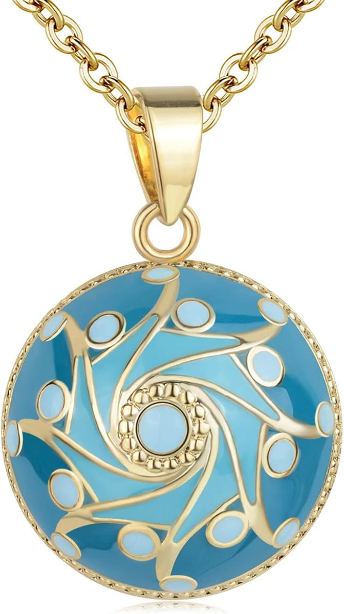 AEONSLOVE Vintage Flower Chime Ball Pendant Necklace Music Wishing Bola for Pregnancy Mom Baby Best Jewellery Gift Blue