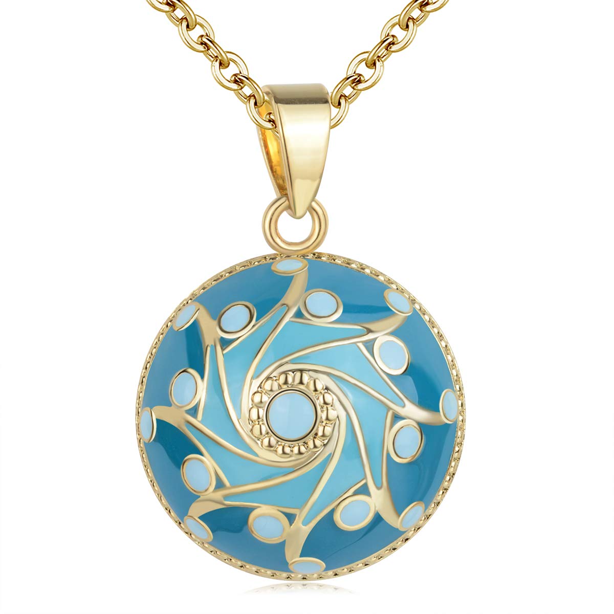 AEONSLOVE Vintage Flower Chime Ball Pendant Necklace Music Wishing Bola for Pregnancy Mom Baby Best Jewellery Gift Blue
