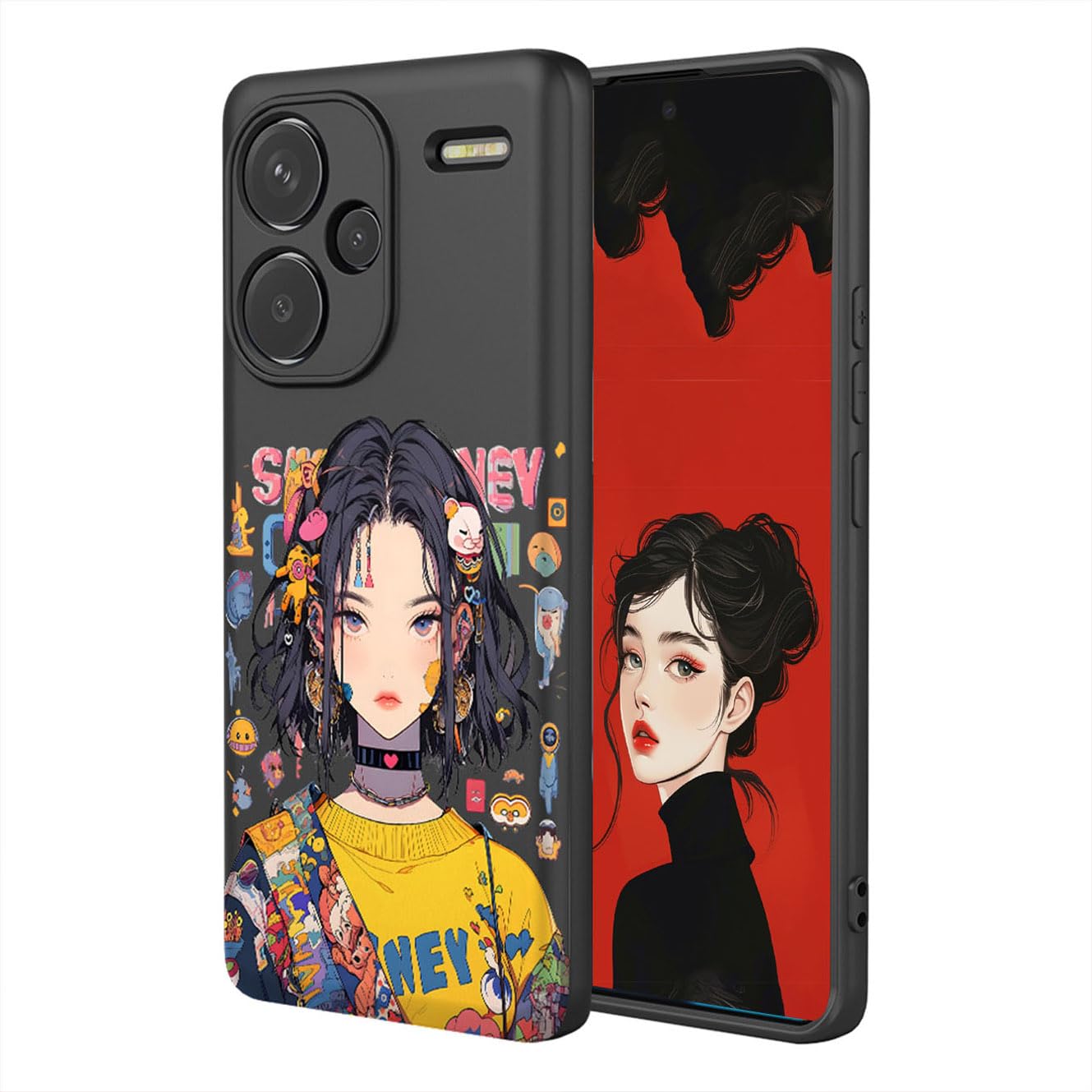 YUECXIN Case for Xiaomi Redmi Note 13 Pro+ Plus 5G, Ultra thin Liquid Silicone Silky Soft Touch Cute Pattern Girls Cover, with Microfiber Lining Shockproof TPU Bumper Case. Cool Girl