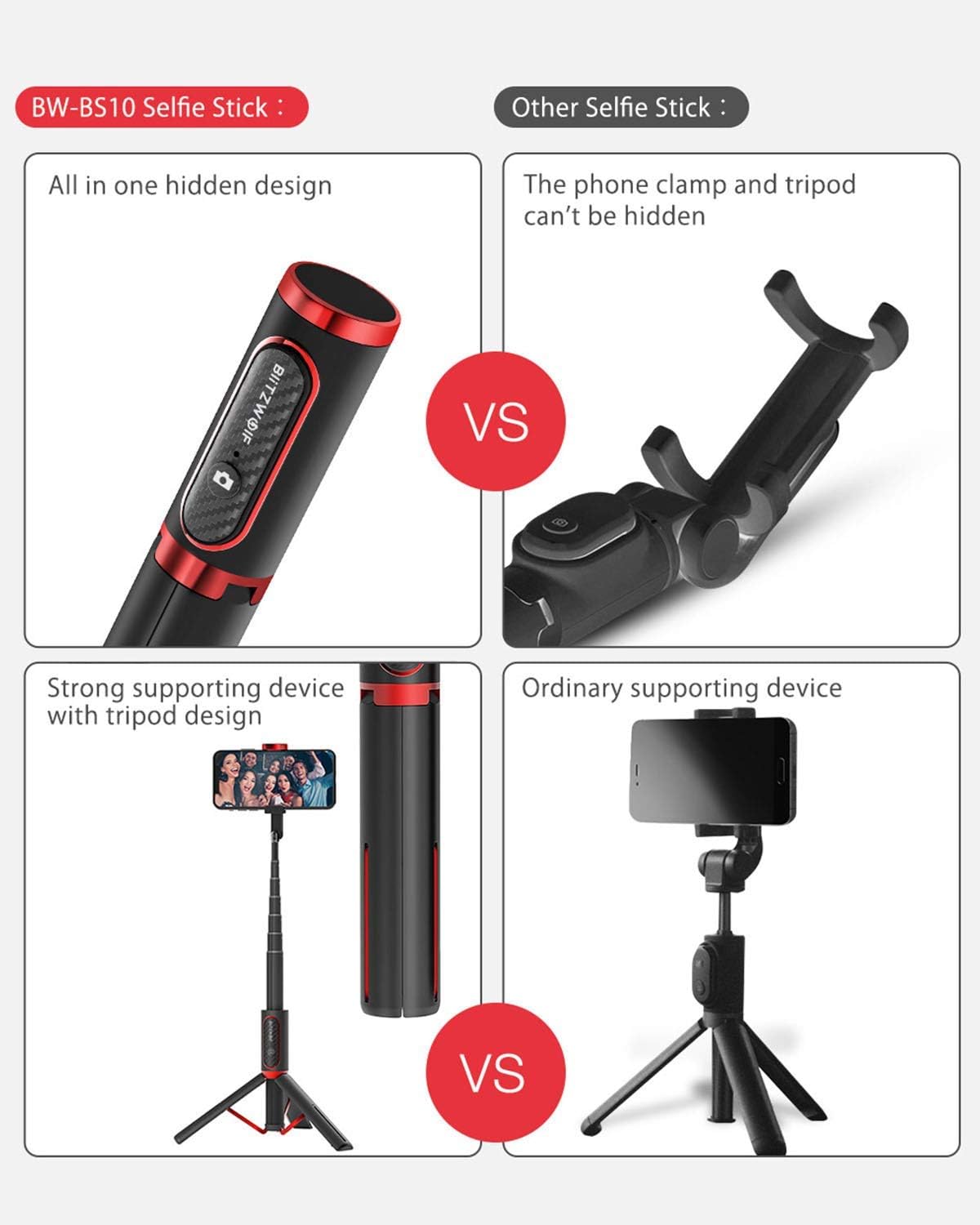 Selfie Stick Tripod, BlitzWolf Lightweight Aluminum All in One Extendable Phone Tripod Selfie Stick Bluetooth with Remote for iPhone 11/Xs MAX/XR/XS/X/8/8 Plus/7/7 Plus/6s, Galaxy S10/S9/S9 Plus, More: Camera & Photo