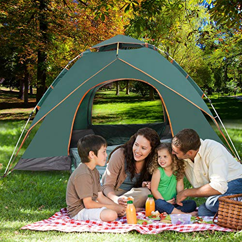 URPRO Family Tent, 3-4 Person Automatic pop up Tent has Two Using Ways, Double Layers Waterproof, Windproof, with Carry Bag,Perfect for Beach, Outdoor, Traveling,Hiking,Camping, Hunting, Fishing