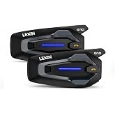 LEXIN G10 Motorcycle Helmet Bluetooth Headset, 8 Riders Motorcycle Intercom, Communication System with Audio Multitasking, Music Sharing, FM Radio, 40mm HD Speakers, 1200mAh Battery, IP67, Dual Pack