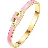 fekang H Bangle Bracelet for Women - 18K Gold Plated Stainless Steel Enamel Bracelet - Fashion H Letter Jewelry - Elegant Gift for Women