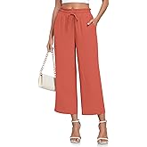 CATHY Womens Casual Wide Leg Pants Drawstring High Waisted Trousers with Pockets