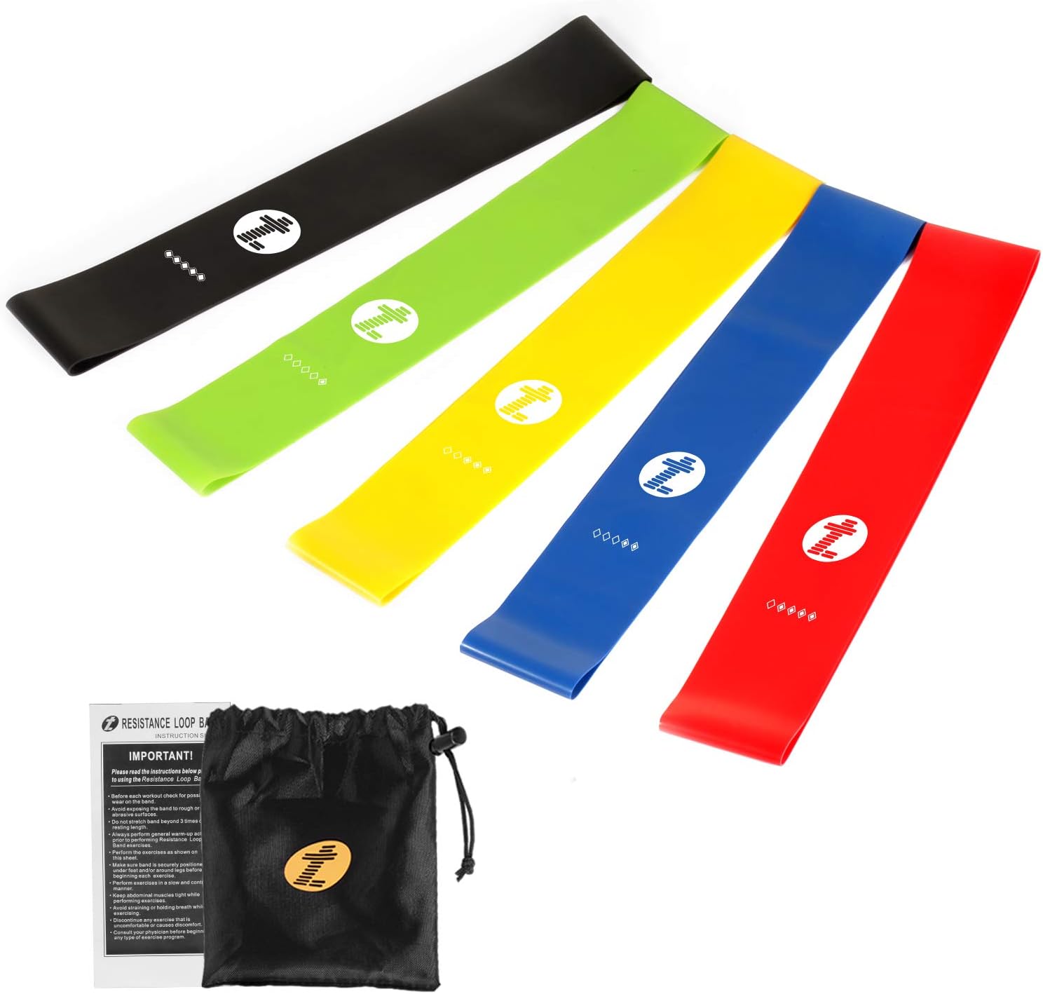 Etoplus Resistance Bands – Set of 5 Exercise Bands, Resistance Loops Workout Bands for Physical Therapy, Legs, Butt, Home Fitness, Yoga, Stretching with Instruction Manual & Carry Bag