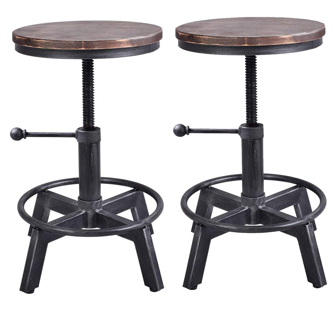 LOKKHAN Industrial Bar Stool-Set of 2,Swivel Adjustable Counter Height Stool,Farmhouse Kitchen Stools,17"-24"