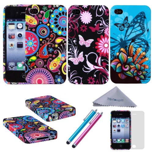 iPhone 4s Case, Wisdompro 3pcs Jellyfish Butterfly Pattern Bundle Pack of Color and Graphic Soft TPU Gel Protective Case Covers for Apple iPhone 4s / 4