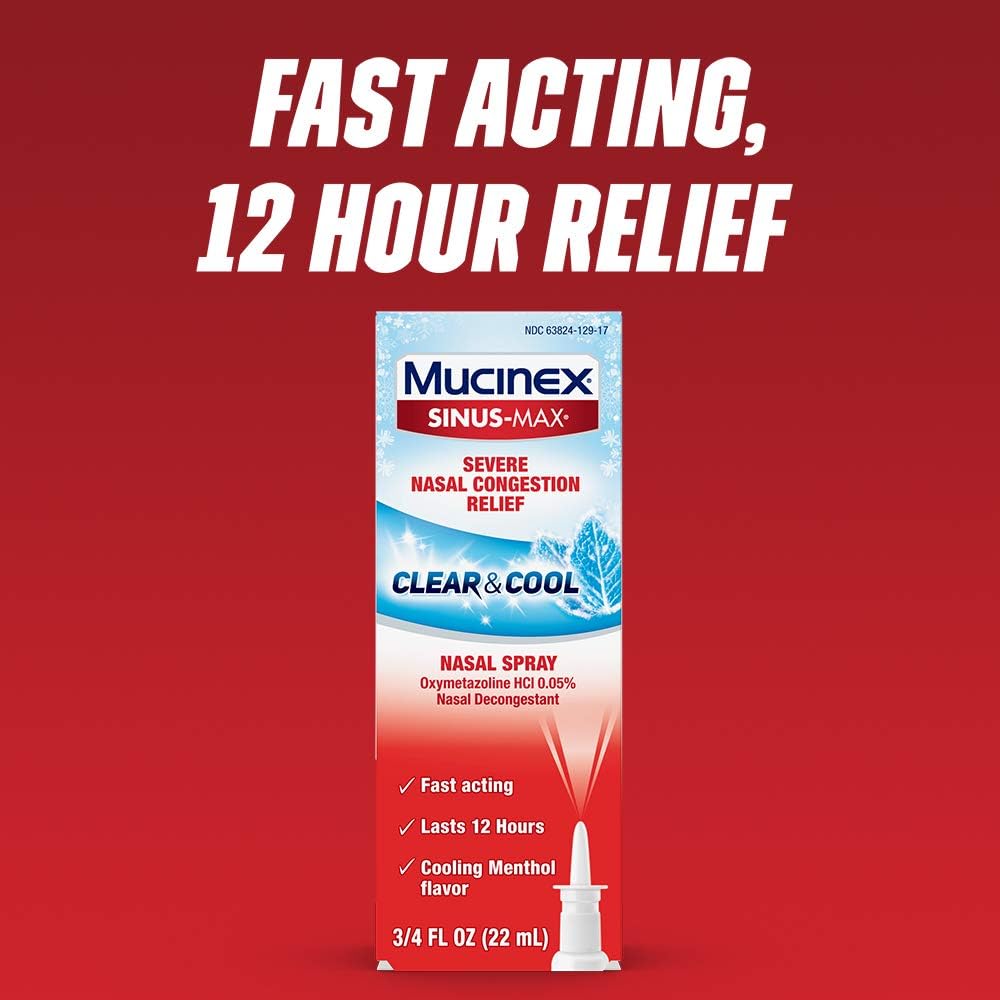 Mucinex Sinus-Max Nasal Spray Clear & Cool , 0.75 oz (Pack of 4) Packaging May Vary: Health & Personal Care