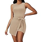 UNIANKIYA Womens Tennis Dress with Built in Shorts Sleeveless Backless Round Neck Athletic Dress One Piece Workout Rompers