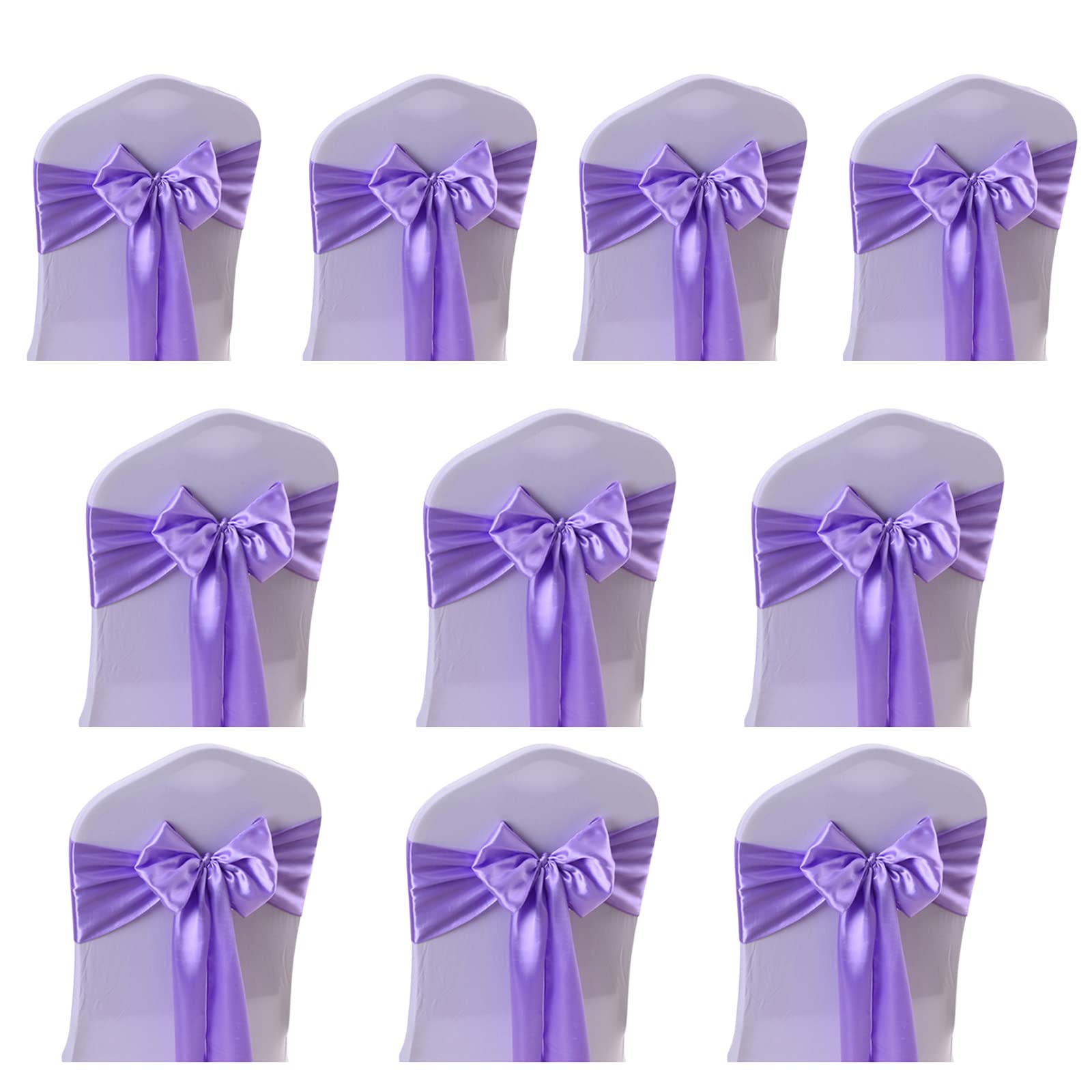 CHENGZI 10 PCS Party Decoration Satin Chair Sashes, Satin Bow Tie Soft Chair Sash Bow Ribbon for Wedding, Banquet, Birthday, Event Decoration (Purple)