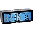 Sonnet Talking Alarm Clock for Visually Impaired, Elderly People, Blind, Hourly Voice Notifications, Blue Backlight Large Display Shows Time and Temperature, Loud for Heavy Sleepers by Ken-Tech, Black
