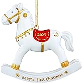 FLYAB 2025 Resin White Rocking Horse Hanging Ornament for Girl Baby's First Christmas Ornaments for Xmas Tree Windows Car Birthday Party Decorations Gifts for Kids Teens Friend
