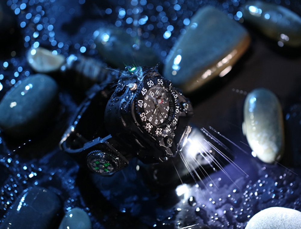 Rechargeable 350 Lumens Led Torch Wrist Light, Waterproof Watch Flashlight with Compass Tactical Flashlights for Outdoor Running, Hiking, Camping, Biking, Mountain Climbing for Birthday Gift