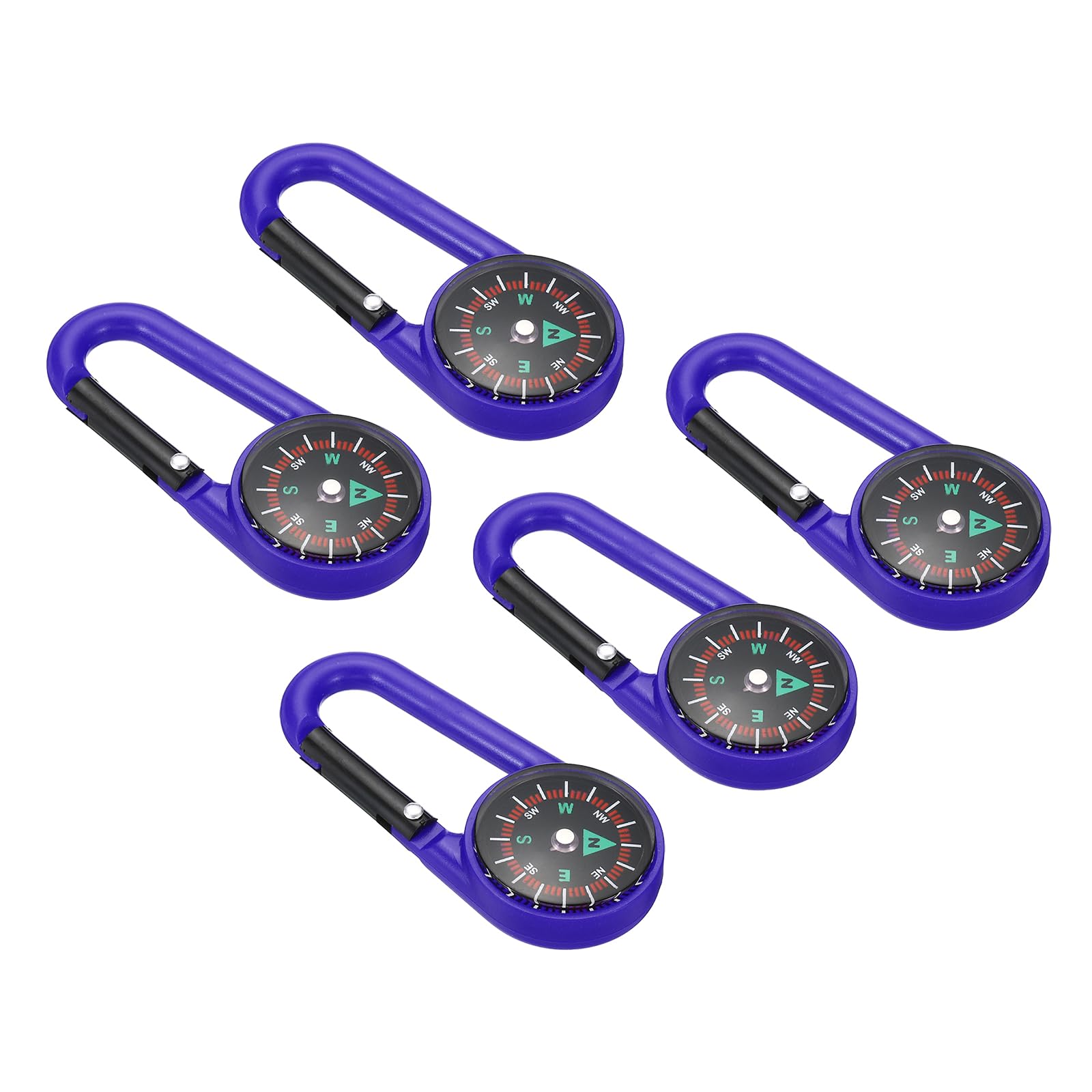 PATIKIL Compass, 5 Pcs Buckle Compass Keychain Waterproof Survival Pocket Compass for Hiking Outdoor Camping, Dark Blue