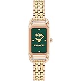 COACH Women's Cadie 2H Quartz Watch, Art Deco-Inspired, Rectangle Case, Link Bracelet, Horse and Carriage Motif Design, Premium Fashion - Gift for Her