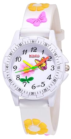 Kidzo Pretty Butterfly White Analog Girls Wrist Watch with 3D Strap