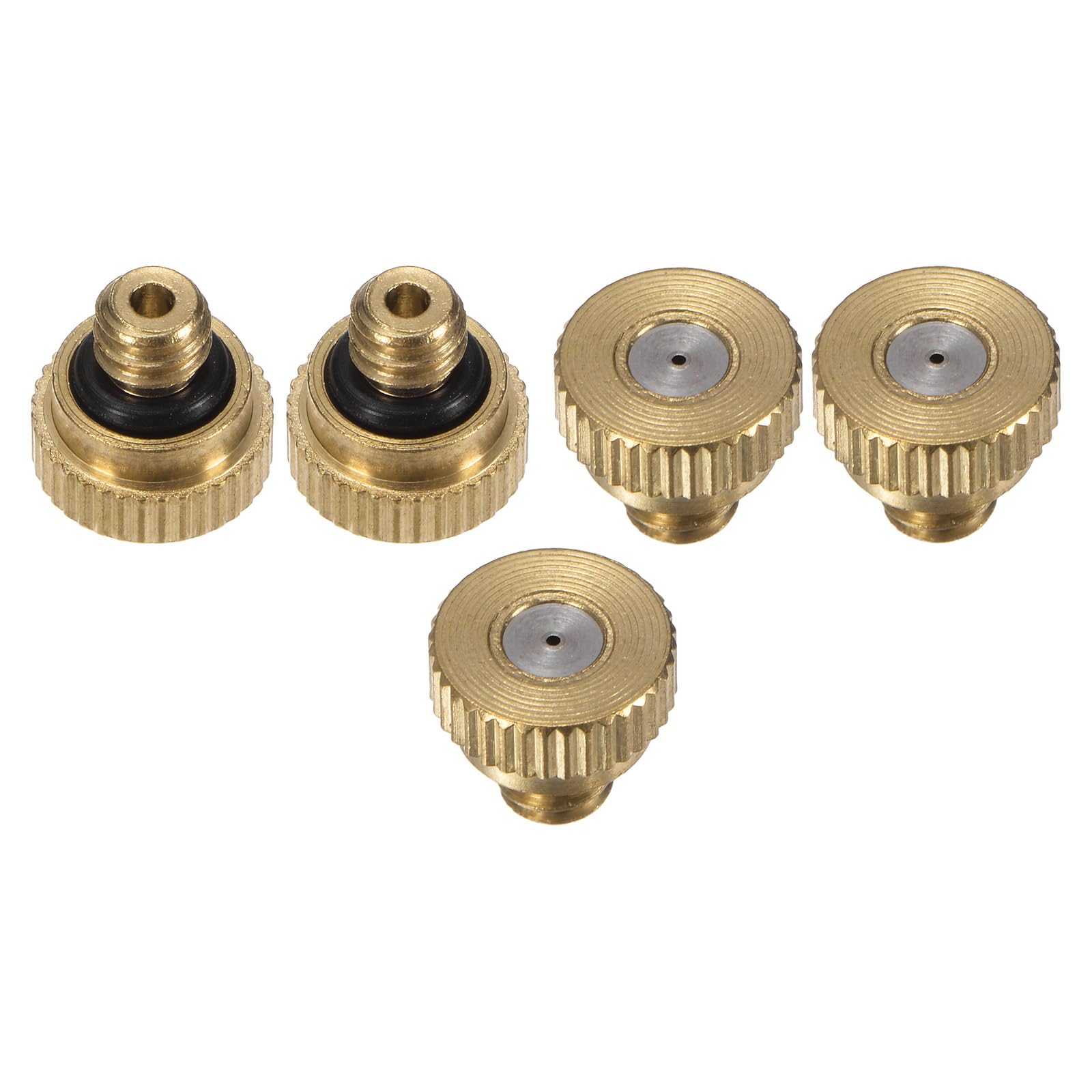 M METERXITY 5-Pack Brass Misting Nozzle, 0.024" 0.6mm Orifice 10/24 UNC O-Ring Replacement Mister Nozzles Plug Mister Heads for Garden Patio Outdoor Cooling System Low-Pressure Atomizing