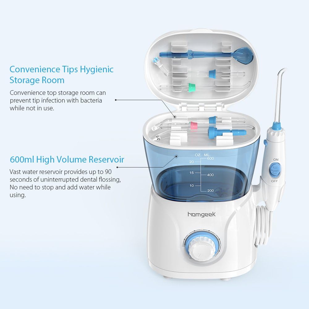 Homgeek Upgrade Water Flosser,Oral Irrigator,Dental Water Flosser,Anti Leakage Water Flosser for Braces Teeth Cleaner Dental Water Teeth 10 Adjustable Pressure with 7 Multifunctional Tips: Home & Kitchen