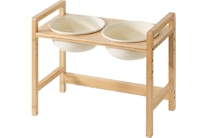 Havniva Ceramic Adjustable Raised Dog Bowls with Durable Non-Slip Stand Elevated for Medium and Large Dog Food and Water Pet Feeding Dishes(Double 8.25" Bowl, Cream White)