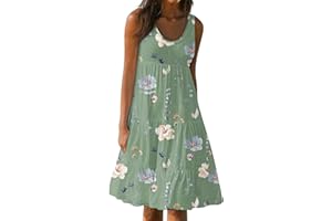 FONMA Dresses for Women 2024 Summer Beach Dress Casual Boho Midi Sundresses Casual Sleeveless Ruffle Party Dress with Pocket