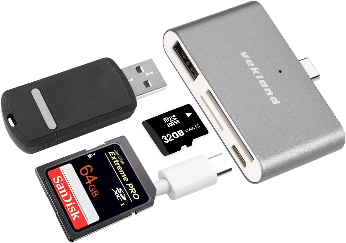 Vekland Micro USB C OTG to USB 3.0 Adapter Card Reader, USB C Hub 2-Slot SD/TF/Micro SD Port Card Reader, USB Port with USB C Male Connector for Type C Smart Phones, Tablets&Laptops with OTG