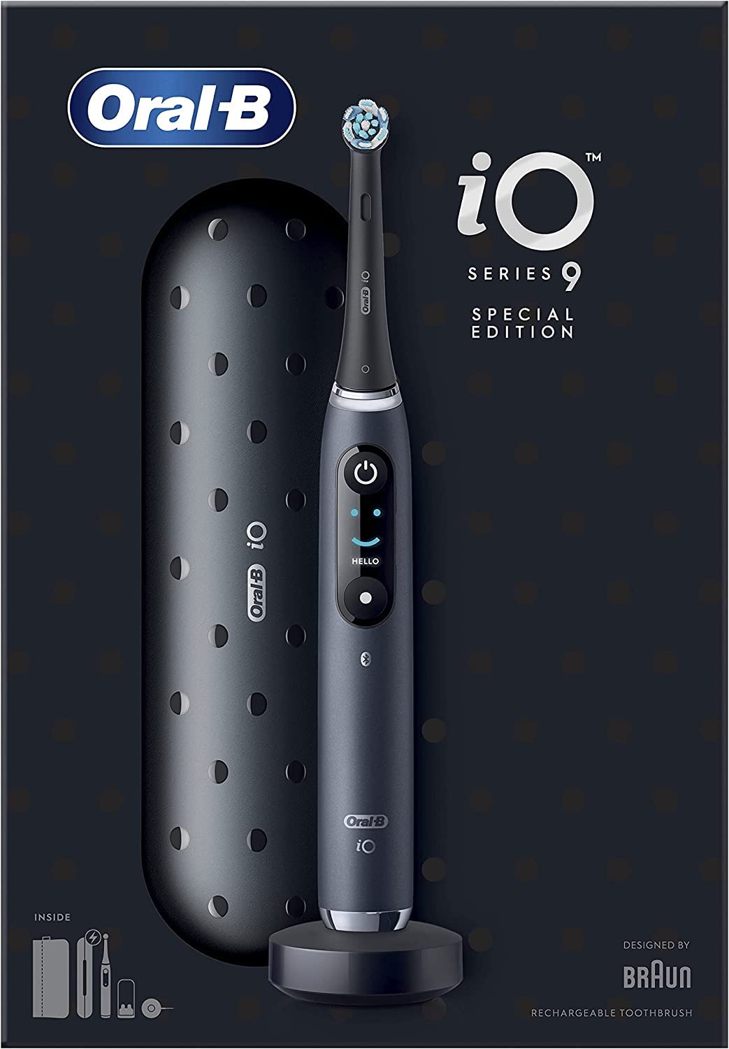 Oral-B iO9 Electric Toothbrushes For Adults, App Connected Handle, 1 Toothbrush Head, Charging Travel Case & Magnetic Pouch, 7 Modes, 2 Pin Plug, Special Edition
